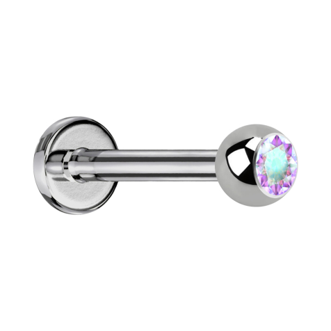 Labret argent avec boule de cristal multicolore