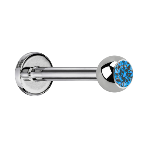 Labret silber mit Kugel Kristall hellblau