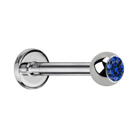 Labret argenté avec cristal boule bleu foncé