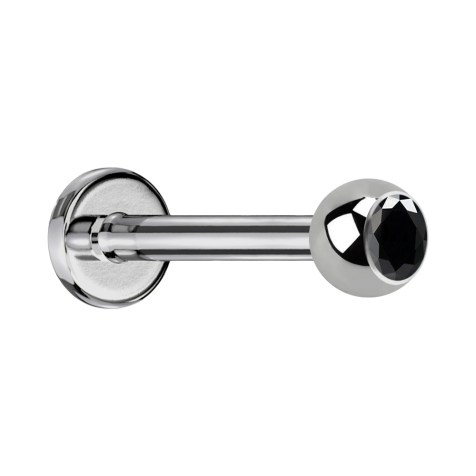 Labret argenté avec boule de cristal noir