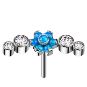 Threadless silber Blume Opale blau gefasst vier Kristalle