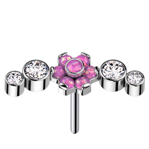 Threadless silber Blume Opale pink gefasst vier Kristalle