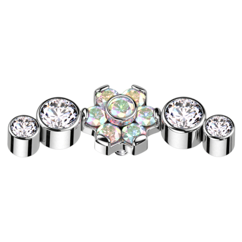Dermal Anchor silver flower crystals multicolor set four crystals silver
