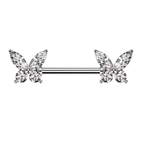 Barbell silver butterfly crystal wings silver
