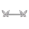 Barbell silver butterfly crystal wings silver
