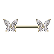 Barbell doré papillon ailes de cristal argenté