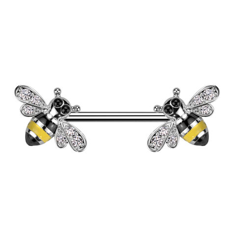 Barbell argent abeille cristaux argent