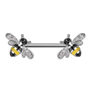 Barbell silver bee crystals silver