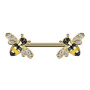Barbell plaqué or abeille cristaux argent