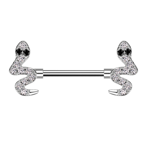 Barbell argent serpent cristaux argent