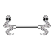 Barbell argent serpent cristaux argent