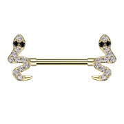 Barbell plaqué or serpent cristaux argent