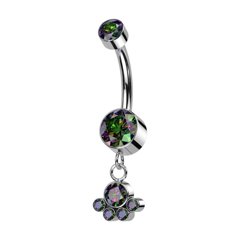 Banane filetage intérieur argent deux cylindres cristal foncé multicolore pendentif cinq cristaux foncé multicolore