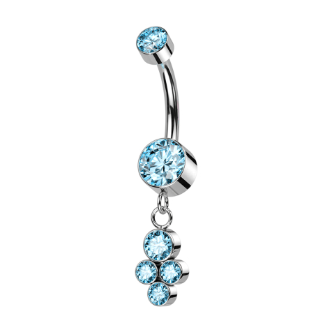Banana internal thread aqua two cylinders crystal silver pendant four crystals aqua