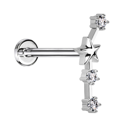 Micro labret filo interno argento segno zodiacale Ariete con cristalli