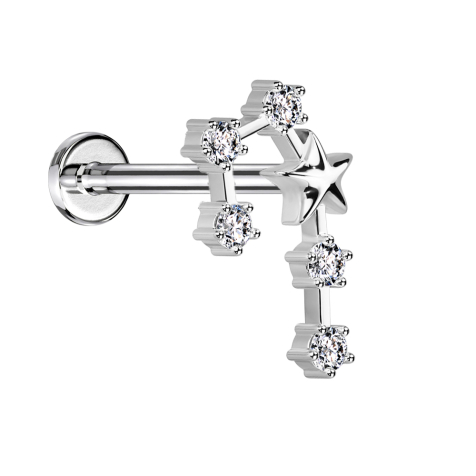 Micro labret filo interno argento segno zodiacale Gemelli con cristalli