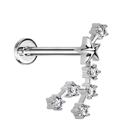 Micro labret filo interno argento segno zodiacale Leone con cristalli