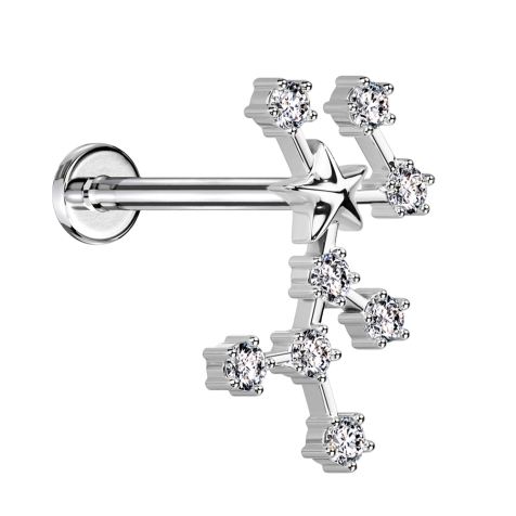 Micro labret filo interno argento segno zodiacale Vergine con cristalli