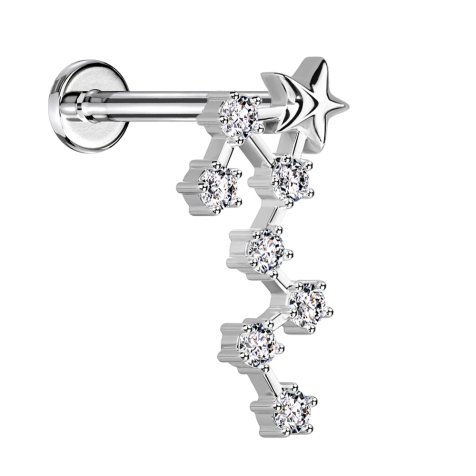 Micro labret filo interno argento segno zodiacale scorpione con cristalli
