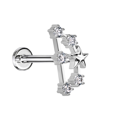 Micro labret filo interno argento segno zodiacale Capricorno con cristalli