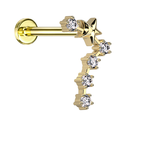 Micro labret filo interno placcato oro segno zodiacale Pesci con cristalli