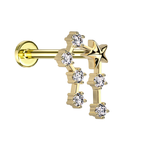 Micro labret filo interno placcato oro segno zodiacale Cancro con cristalli