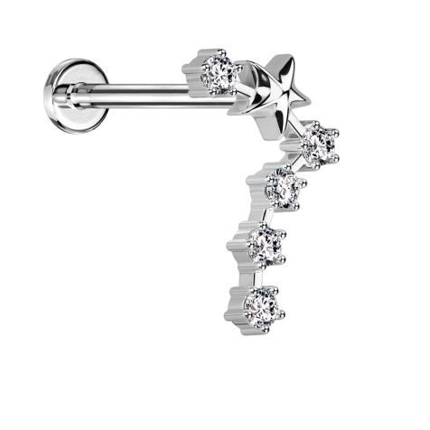 Micro Labret Innengewinde silber Sternzeichen Fische mit Kristallen