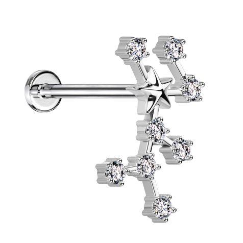 Micro Labret Innengewinde silber Sternzeichen Jungfrau mit Kristallen