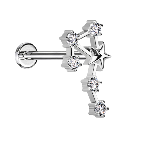 Micro labret inner thread silver zodiac sign Libra with crystals