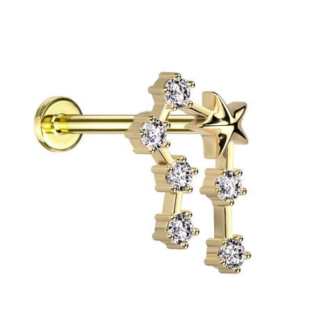 Micro Labret Innengewinde vergoldet Sternzeichen Krebs mit Kristallen
