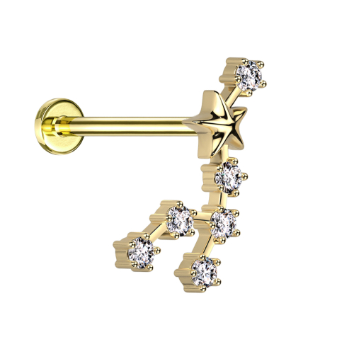 Micro labret internal thread gold-plated zodiac sign Leo with crystals