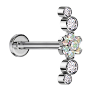 Micro Labret Internal Thread Silver Flower Crystals...