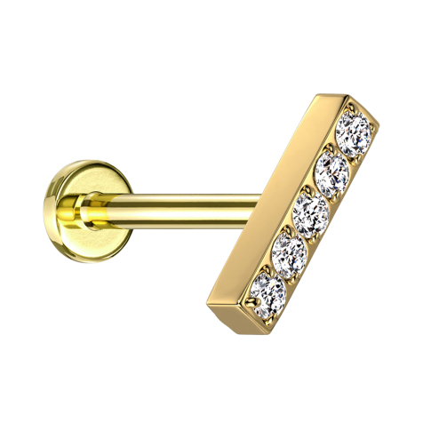 Micro Threadless Labret vergoldet Balken Kristalle silber