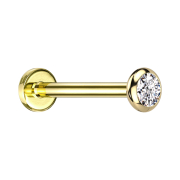 Micro Threadless Labret Gold-Plated Disc Rounded Crystal...