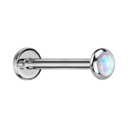 Micro Threadless Labret Silver Disc Rounded Opal White