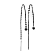 Stud earrings with free-falling chain and black ball