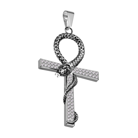 Pendentif argent croix serpentine avec cristaux