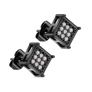 Ohrstecker schwarz Quadrat Kristalle silber