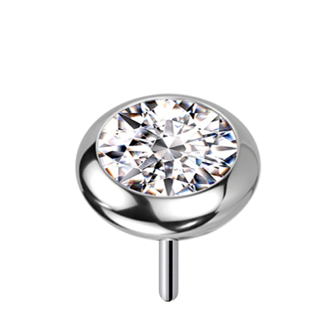 Threadless silver disc rounded crystal silver