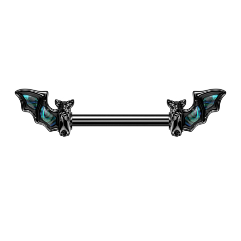 Barbell schwarz mit zwei Fledermäusen mit Abalone