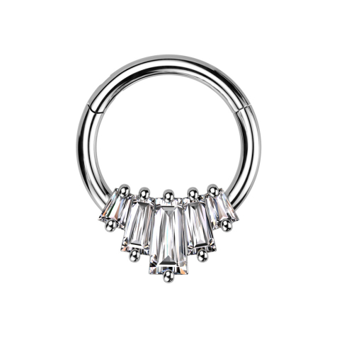 Micro Segmentring klappbar silber fünf Kristalle Baguette
