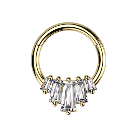 Micro segment ring hinged gold-plated five crystals baguette