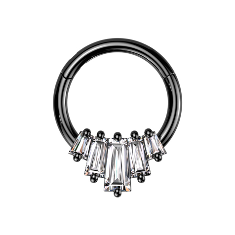 Micro Segmentring klappbar schwarz fünf Kristalle Baguette