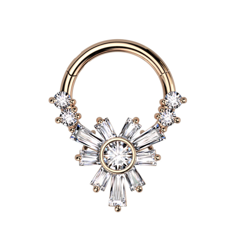 Micro Segmentring klappbar rosegold vier runde und Baguette Blume Kristalle silber