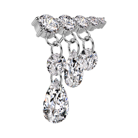 Pendentif descendant sans filetage en cristaux argentés, goutte en cristal à gauche