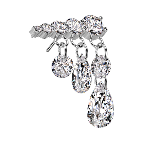 Pendentif descendant sans filetage en cristaux argentés, goutte en cristal à droite