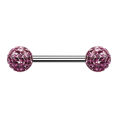 Barbell silver with two crystal balls light purple epoxy protective layer