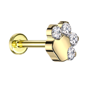 Micro Labret Innengewinde vergoldet Pfote mit Kristallen...