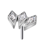 Threadless argent trois pointes de lance cristaux argent