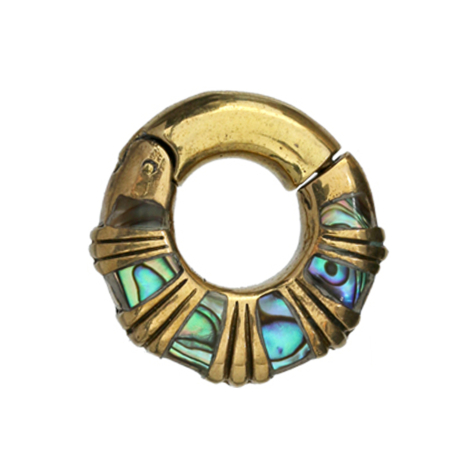 Anello a segmento di peso per orecchio con cerniera placcato oro e abalone